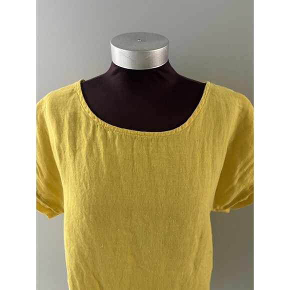 TERZO MILLENNIO Linen Top Button Back M Yellow Lagenlook Beach Lightweight Italy - Picture 3 of 16